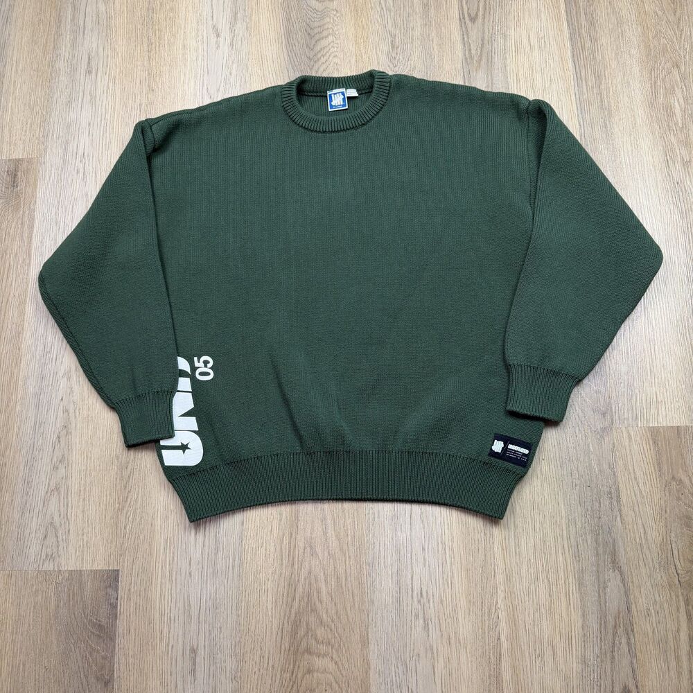 Undefeated Sweater Mens 2XL Green Crewneck Knit Pullover Logo Patch UND 05